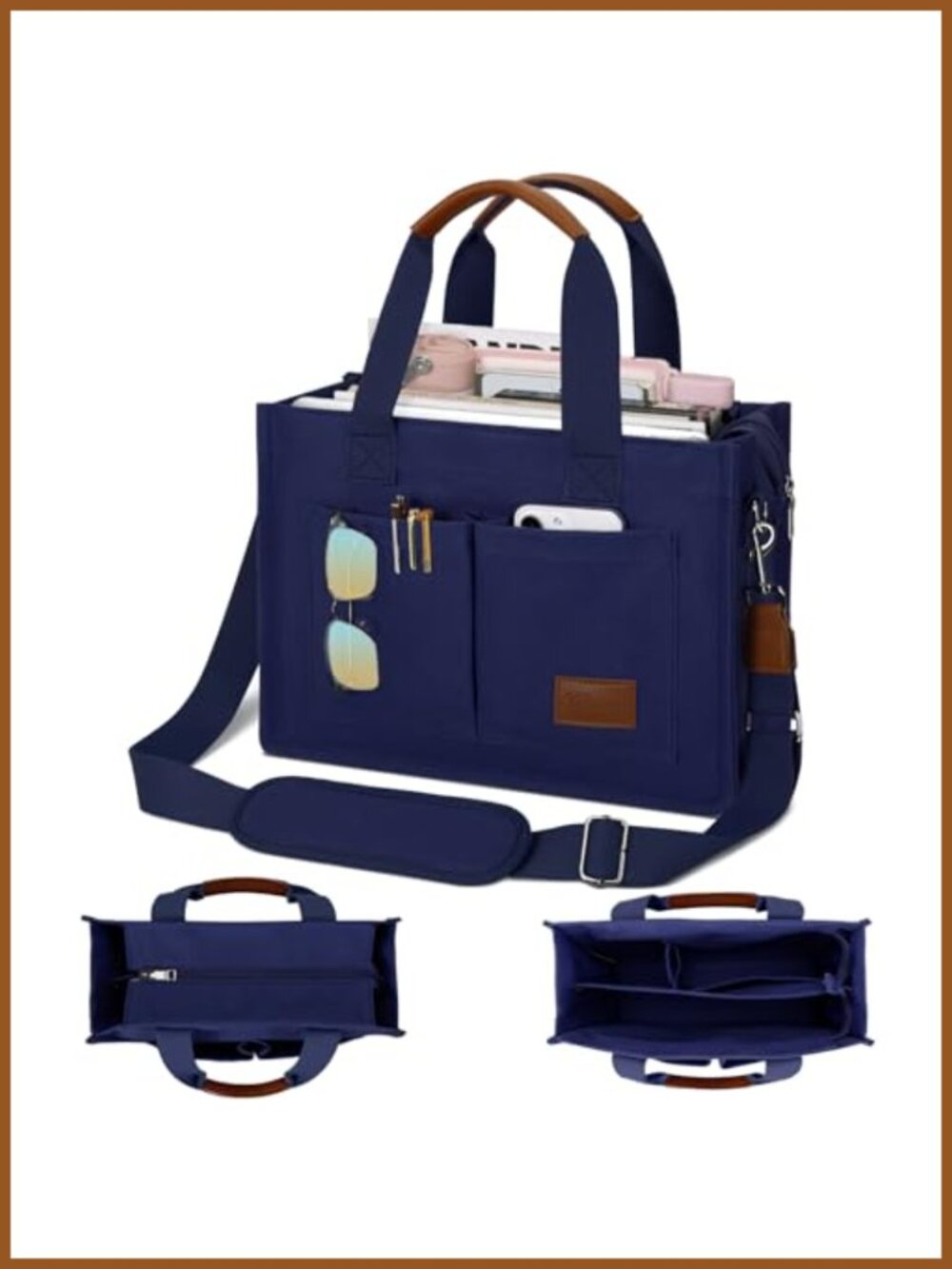 Large Canvas Tote Bag with Zipper Compartments Crossbody Work Purse